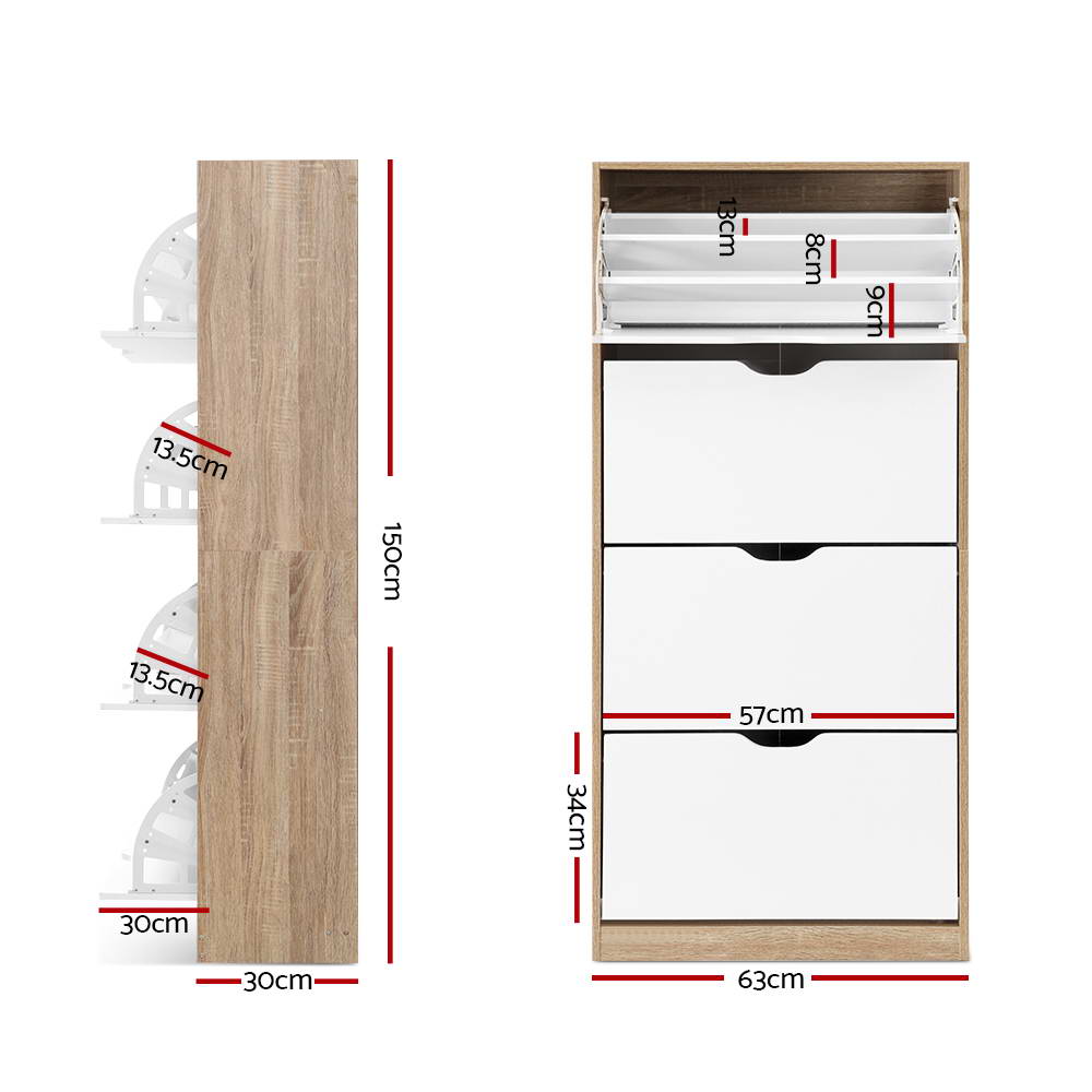 Hudson Shoe Storage Cabinet – White & Wood – 150 cm