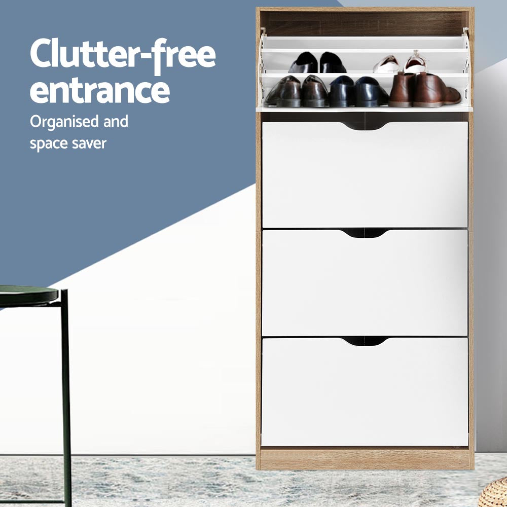 Hudson Shoe Storage Cabinet – White & Wood – 150 cm