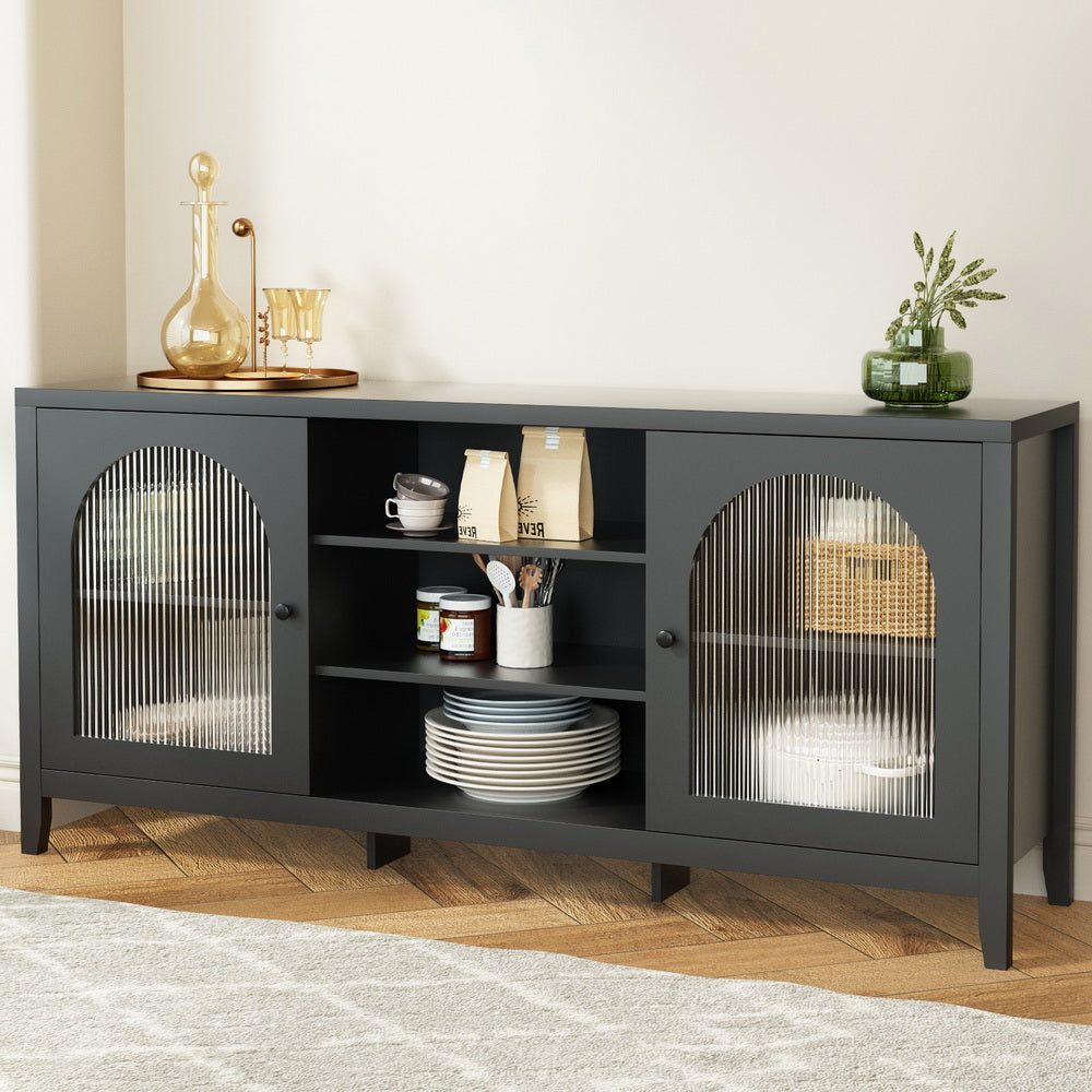 Buffet Sideboard Shelves Doors - Black – Double