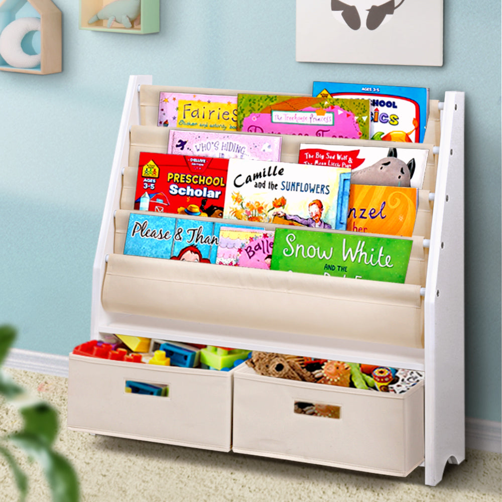 Nova 4 Tiers Kids Bookshelf Magazine Rack Children Bookcase Organiser Drawer