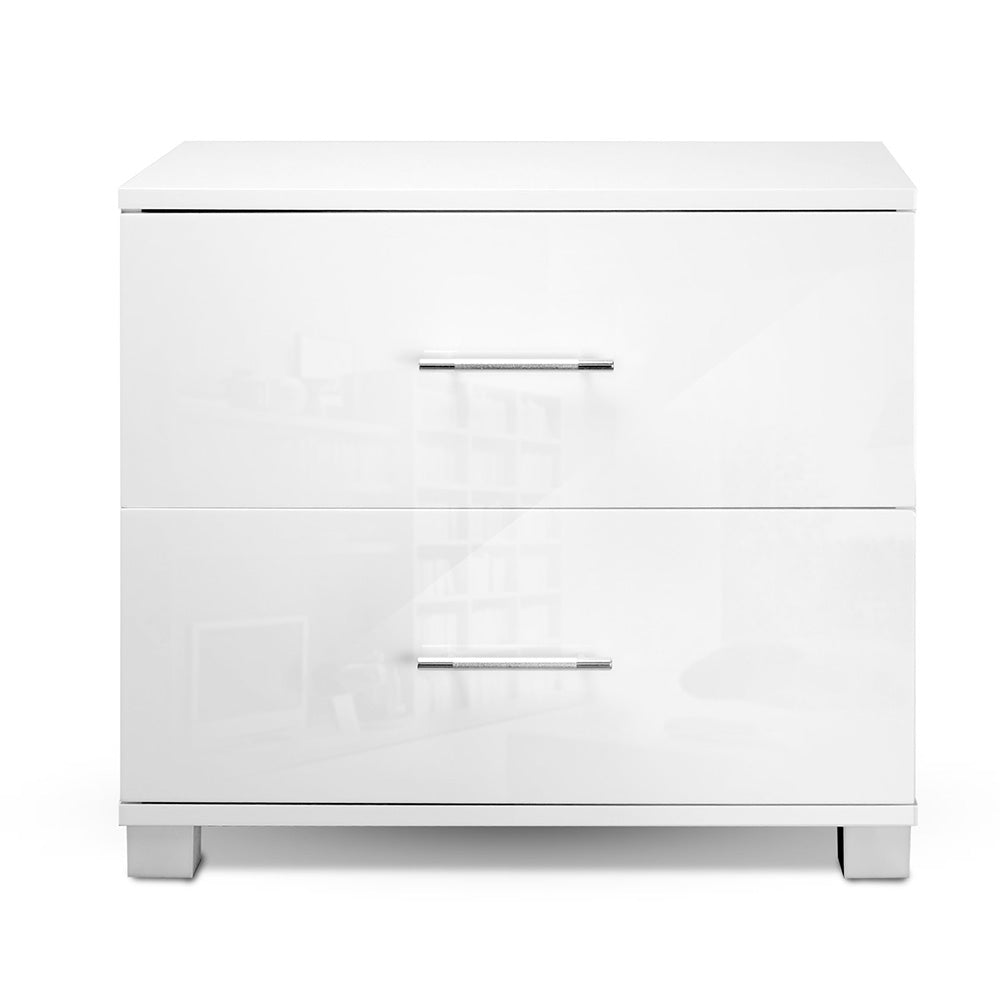 Luxena 2-Drawer Bedside Table – High Gloss White – Standard