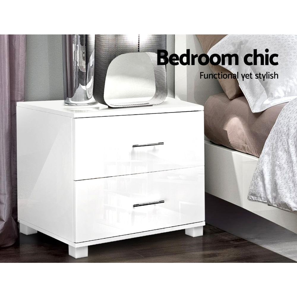 Luxena 2-Drawer Bedside Table – High Gloss White – Standard