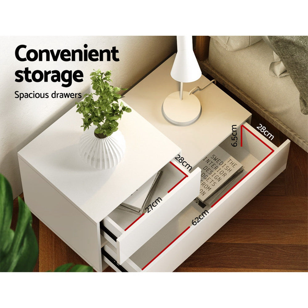Remi LED Bedside Table – White – 2 Drawers