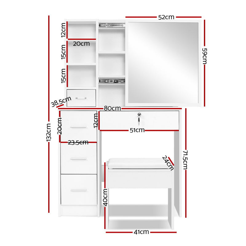 Dressing Table Set – Sliding Mirror & Stool, White Diane Design