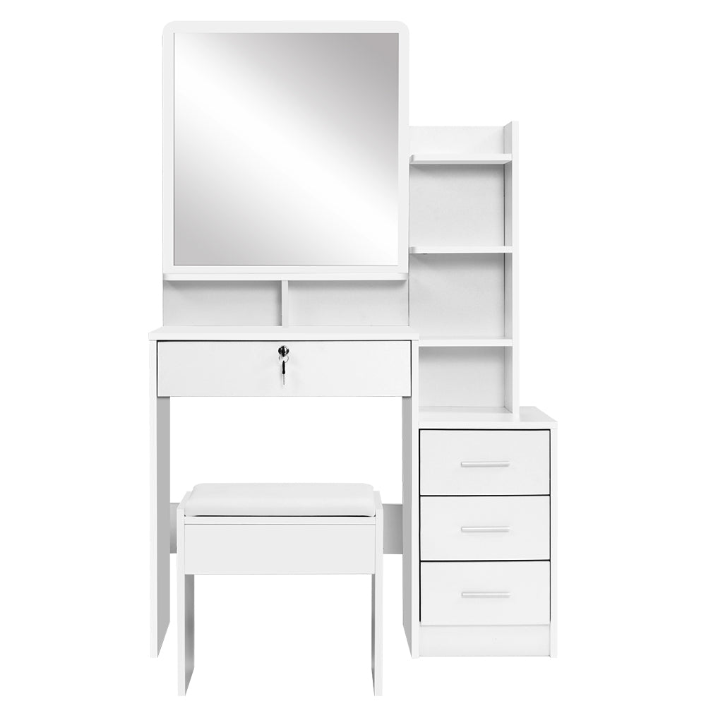 Selina Dressing Table & Stool Set – White – 4 Drawer