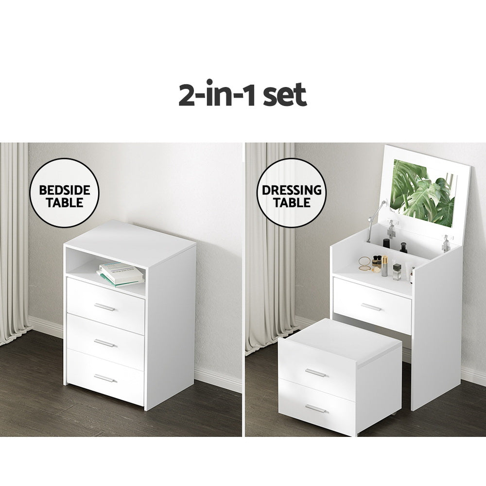 Arlo 2-in-1 Dressing Table with Stool – White – Standard