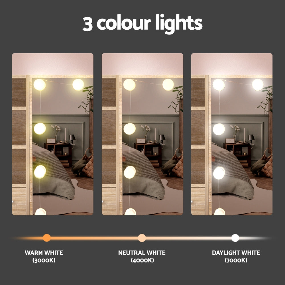 Celeste LED Dressing Table Set – Wood – 10 LED Bulbs