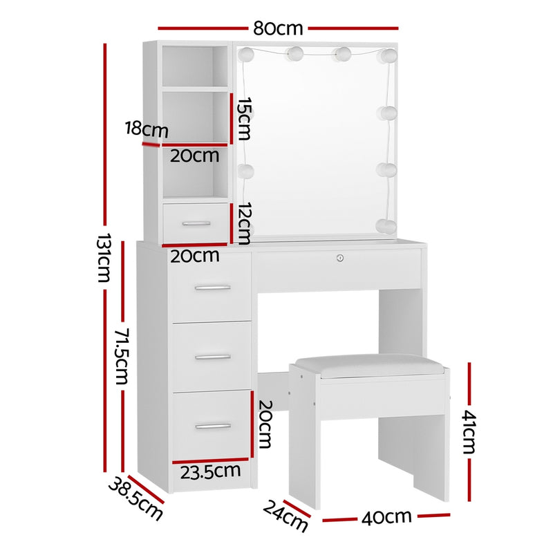 Dressing Table Set with 10 LED Bulbs – Dylan White