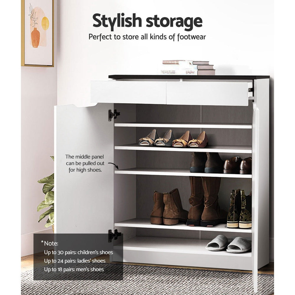 Everly High Gloss Shoe Cabinet – White – 30 Pairs