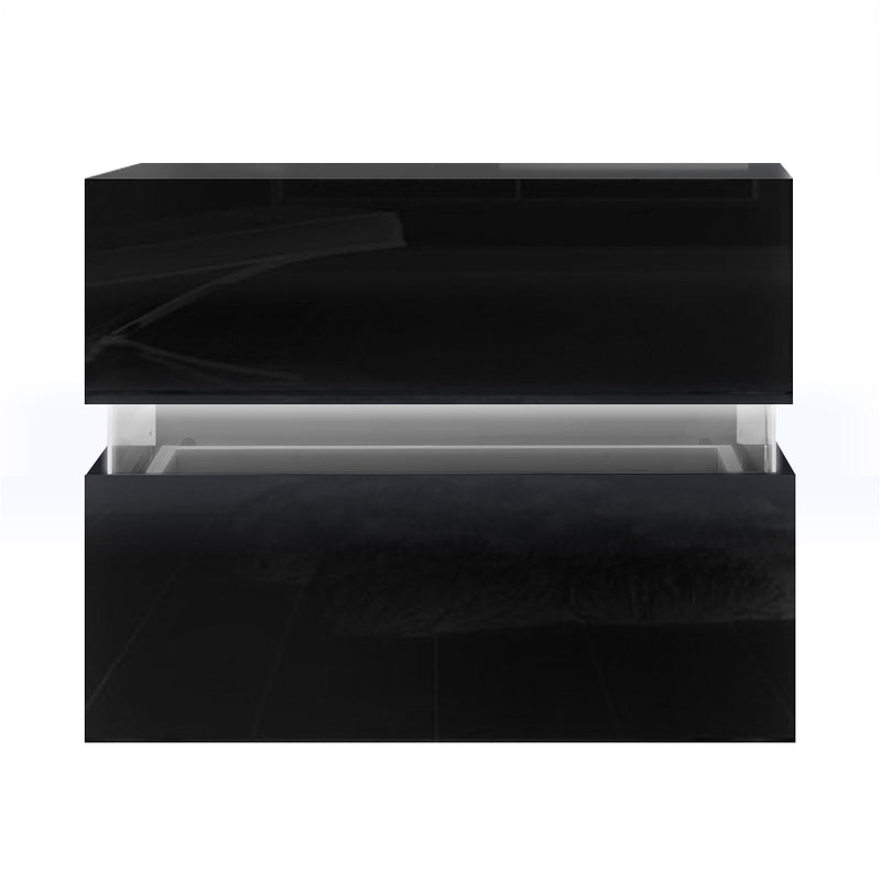 2 Drawers LED Bedside Table - Black