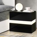 2 Drawers LED Bedside Table - Black