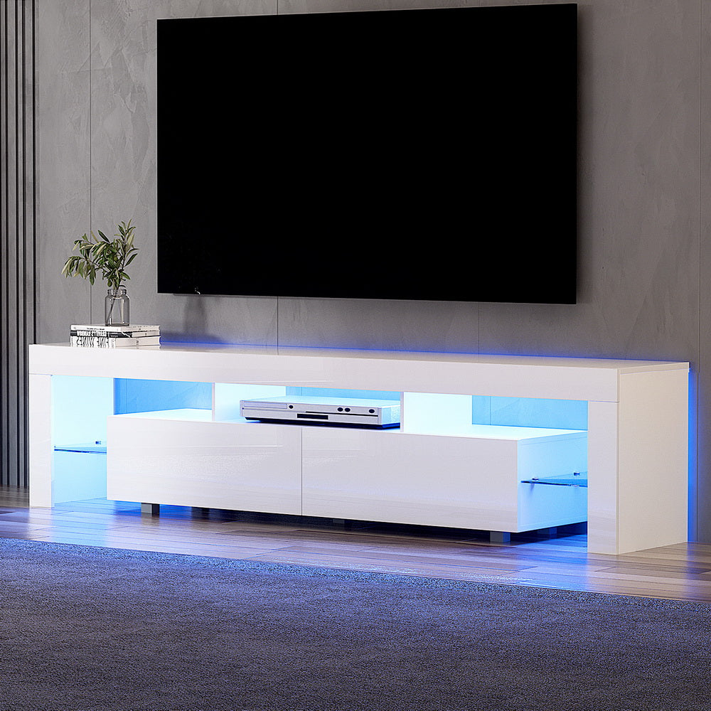 Linden TV Cabinet Entertainment Unit Stand RGB LED Gloss Furniture 200cm White