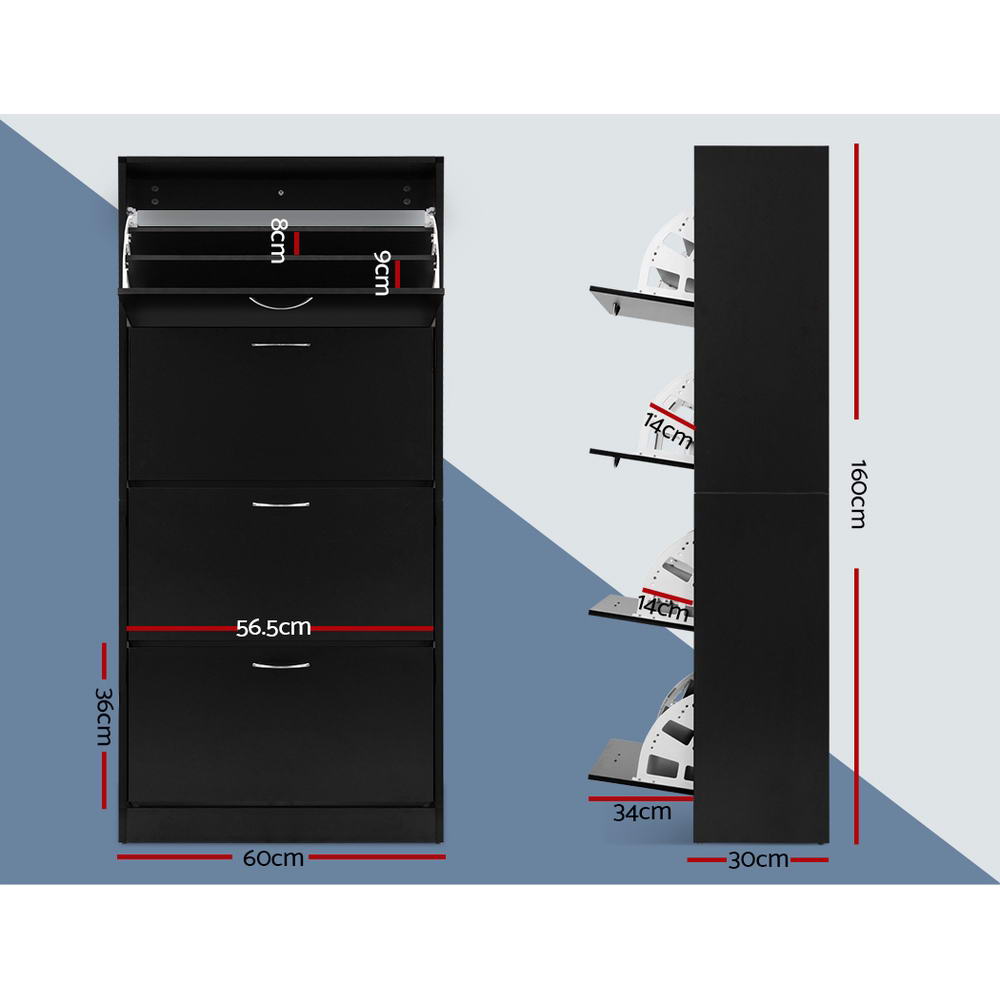 Maddox 4-Door Shoe Cabinet – Black – 60 Pairs