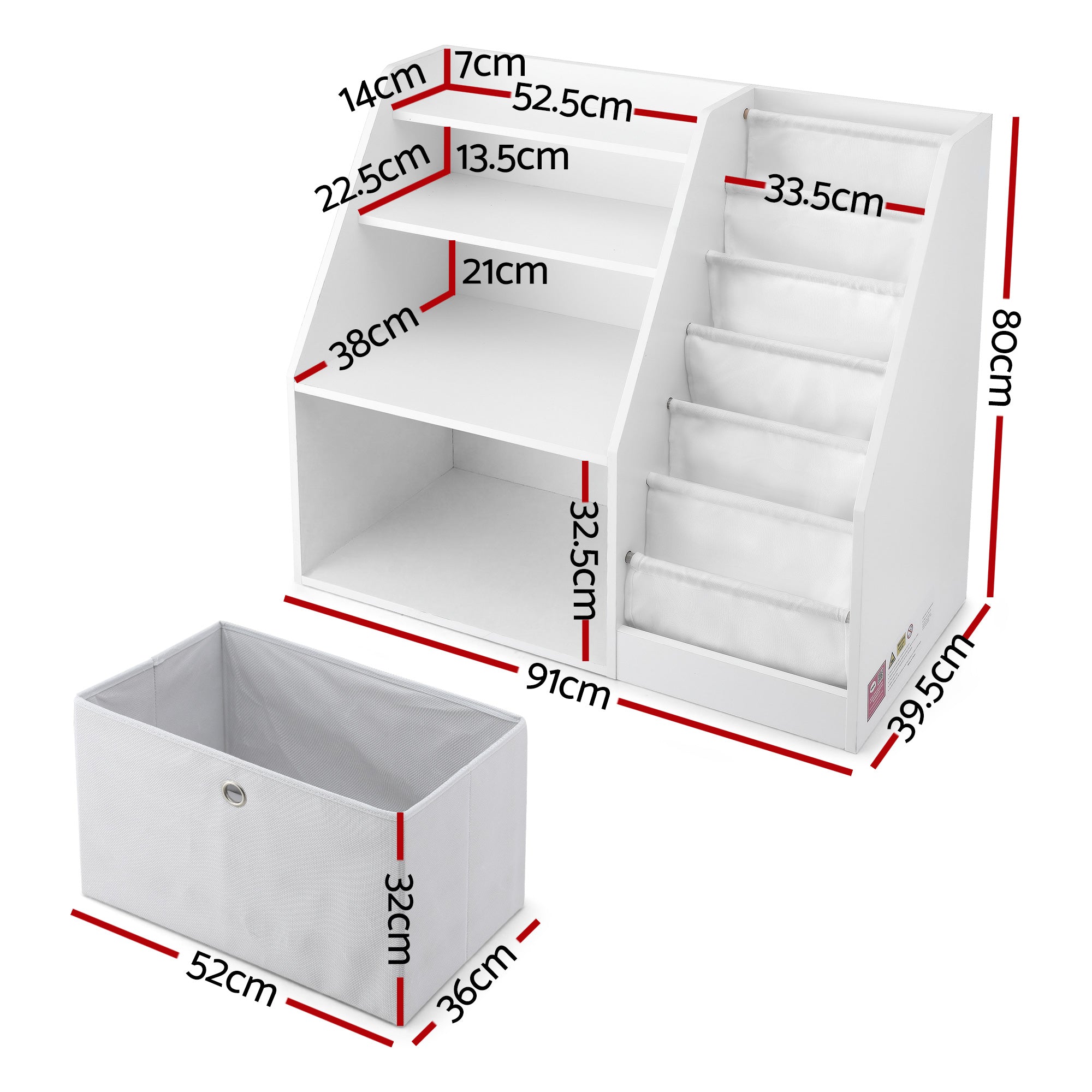 Poppy Kids Bookshelf with Storage – White