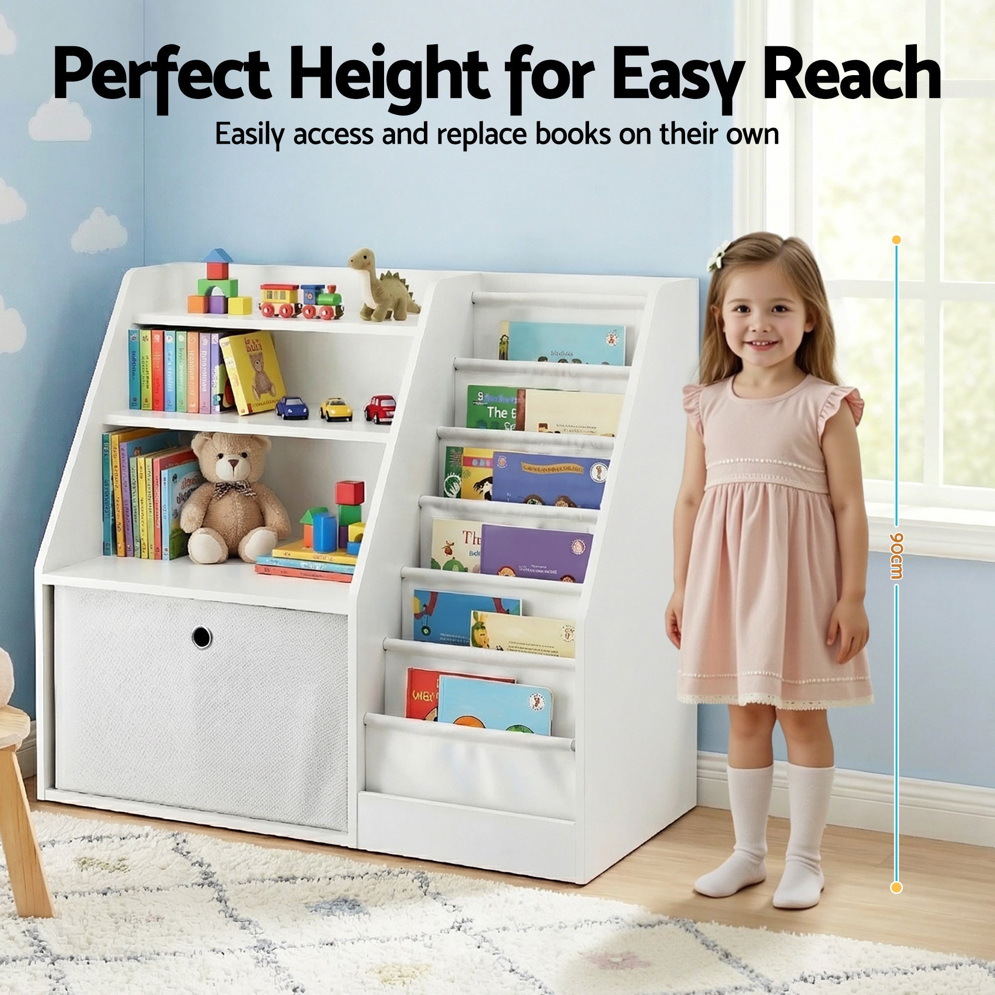 Poppy Kids Bookshelf with Storage – White