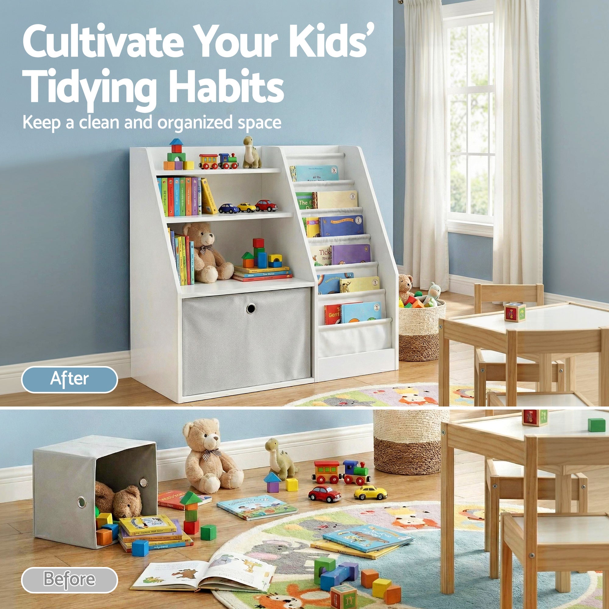Poppy Kids Bookshelf with Storage – White