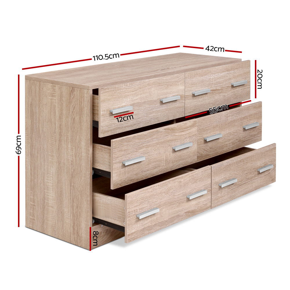 Marston 6-Drawer Chest – Oak – 110 cm