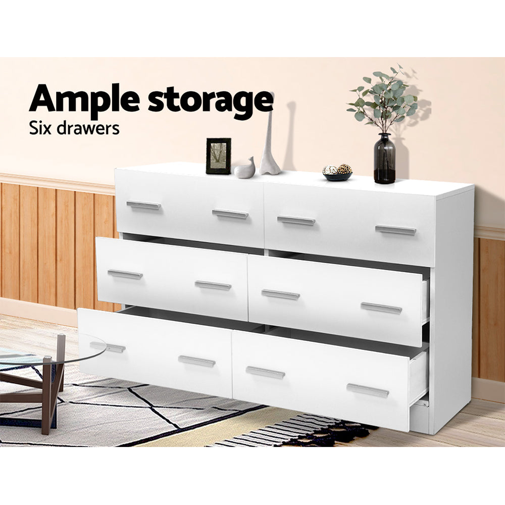 Veda 6 Drawer Lowboy – White – 110 cm