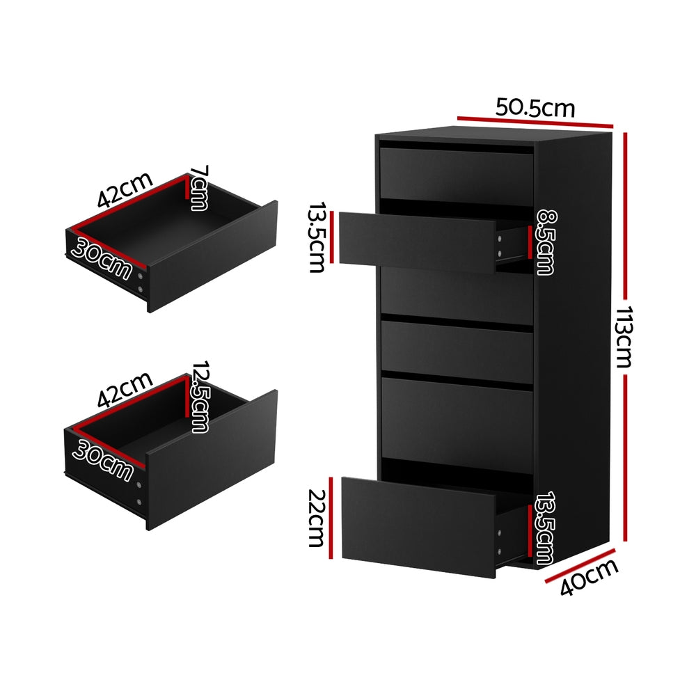 Atlas 6 Drawer Tallboy – Black – 113 cm