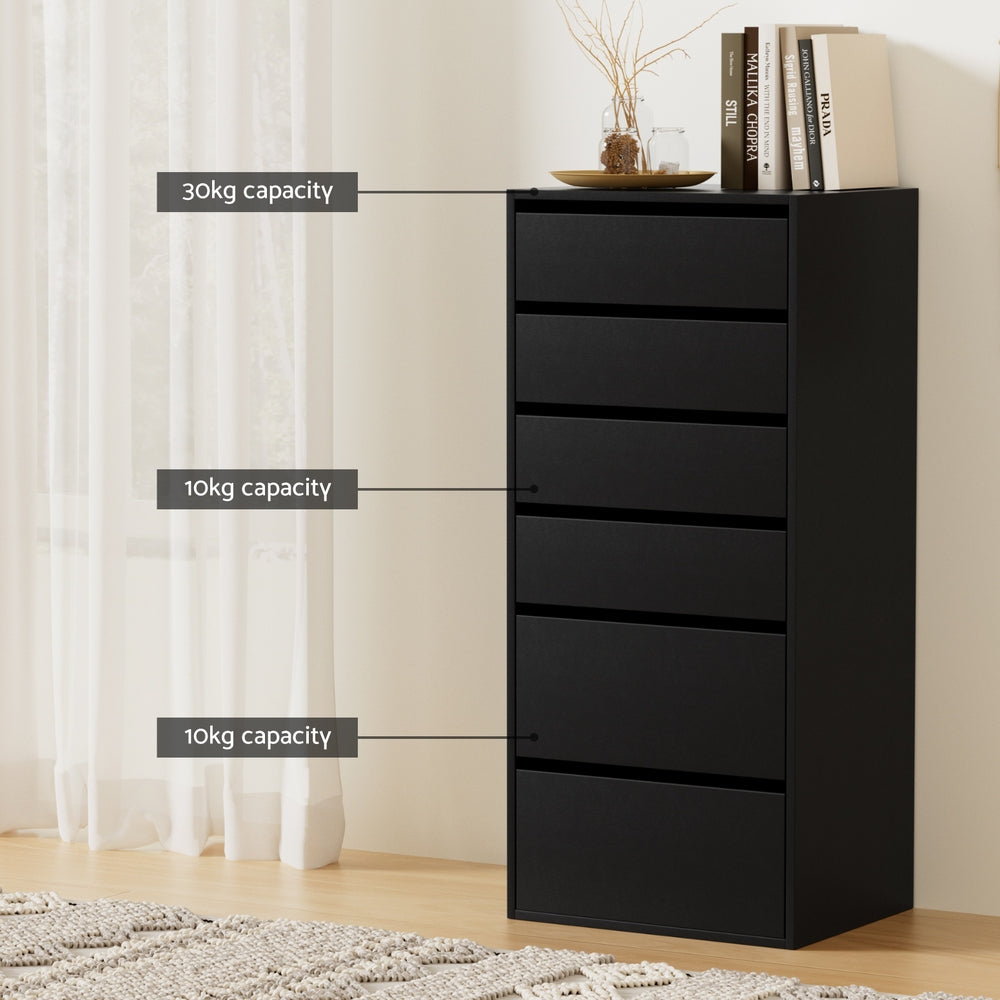 Atlas 6 Drawer Tallboy – Black – 113 cm