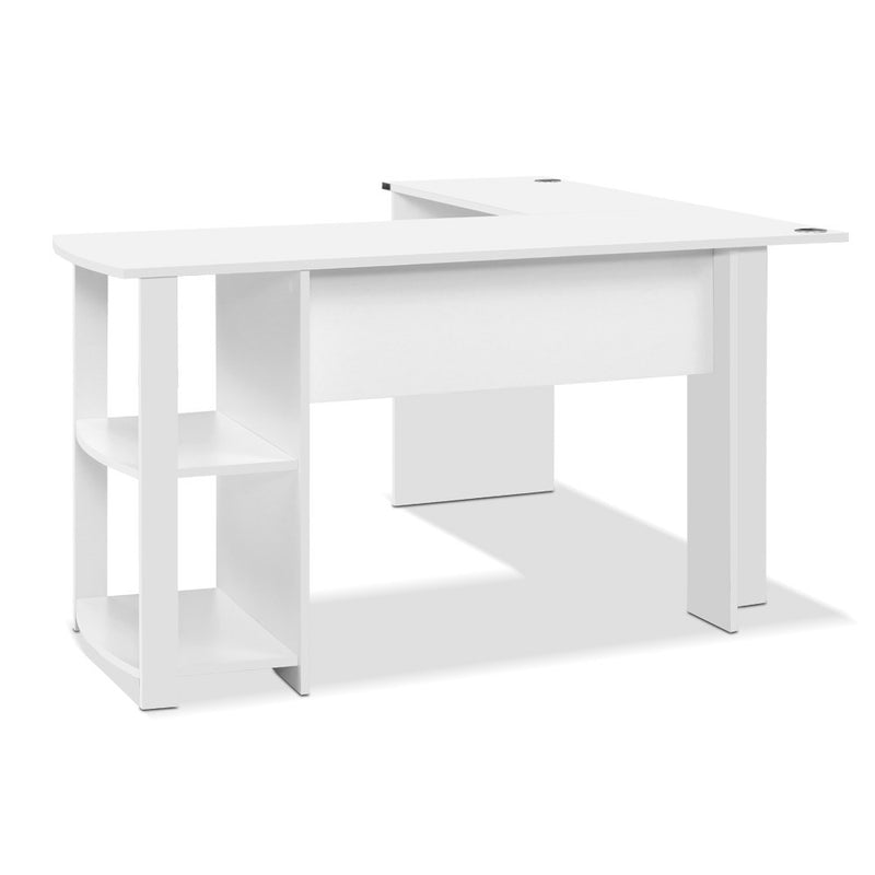 L-Shape Computer Desk with shelfing - White