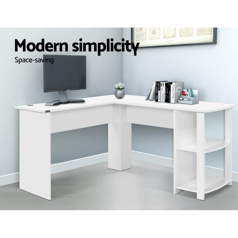 L-Shape Computer Desk with shelfing - White