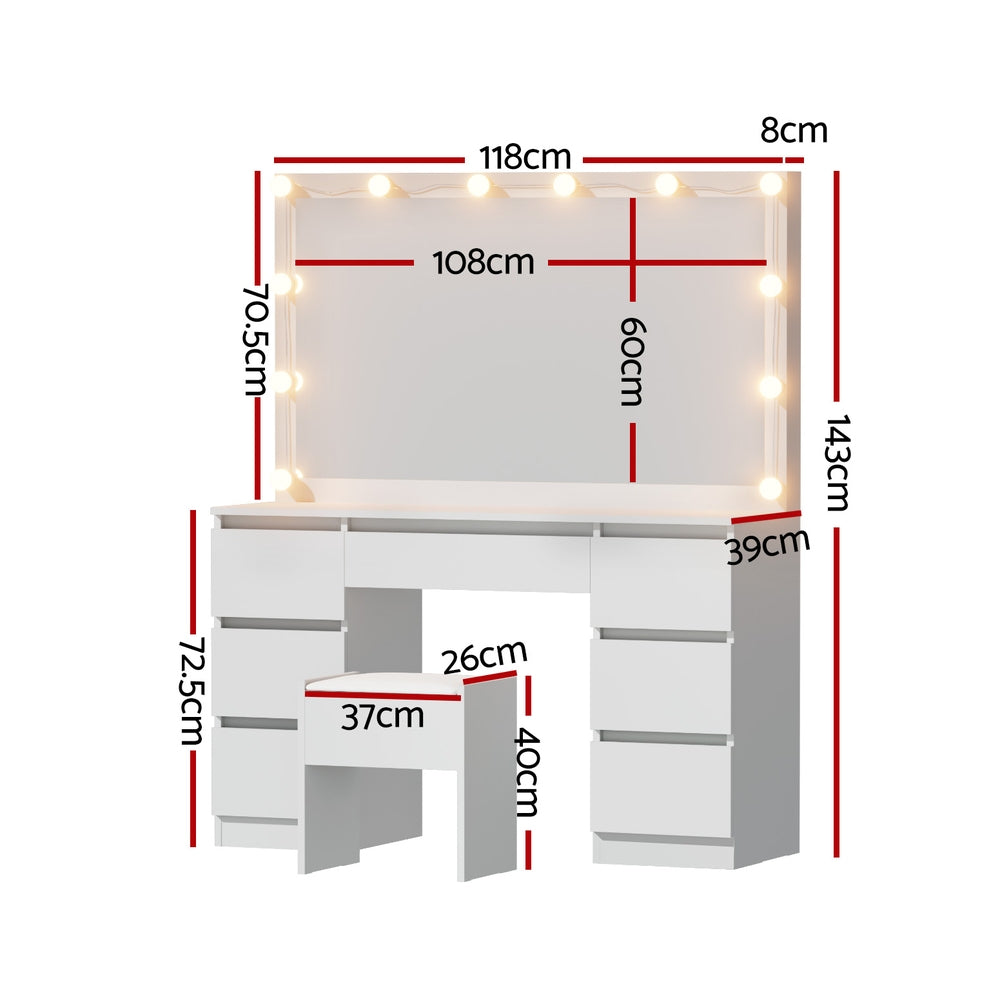 Lumina LED Dressing Table with 12 Bulbs – White