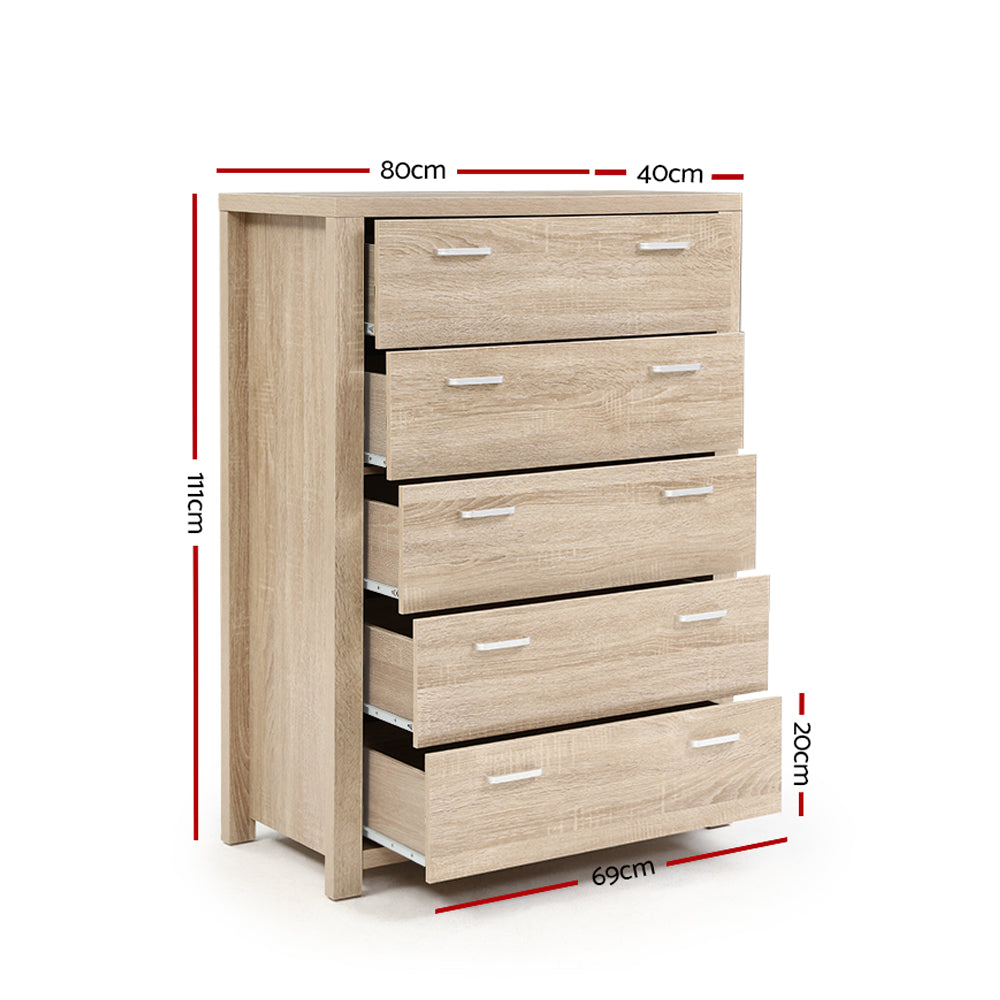 Maxi 5-Drawer Tallboy – Pine – 80 cm