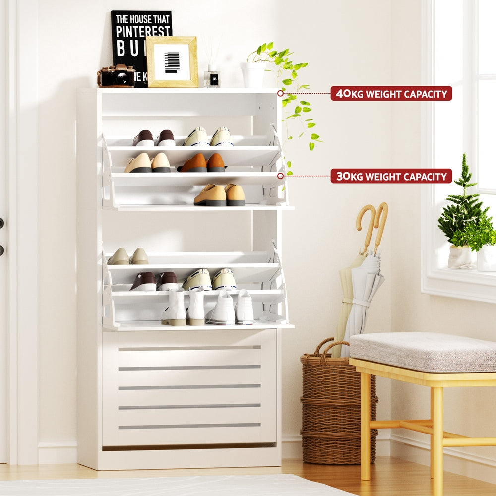 Callan 3-Drawer Shoe Cabinet – White – 45 Pairs