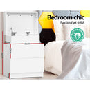 2 Drawers Lift-up Storage Bedside Table - White