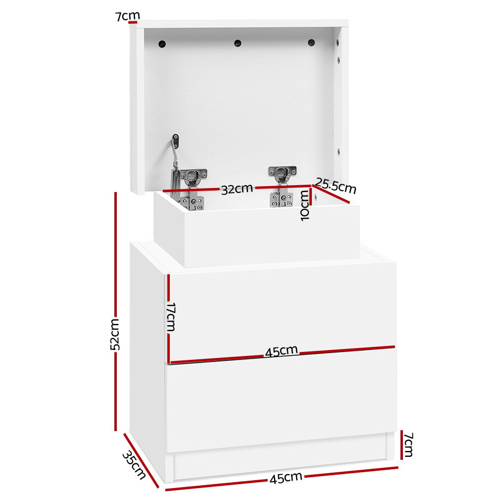 Serano Lift-Top Storage Bedside Table – White – 45 cm