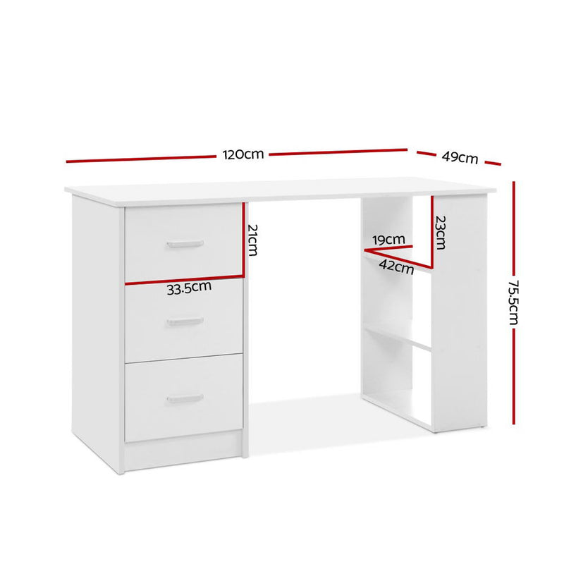 Computer Desk with Drawer and Shelf - White