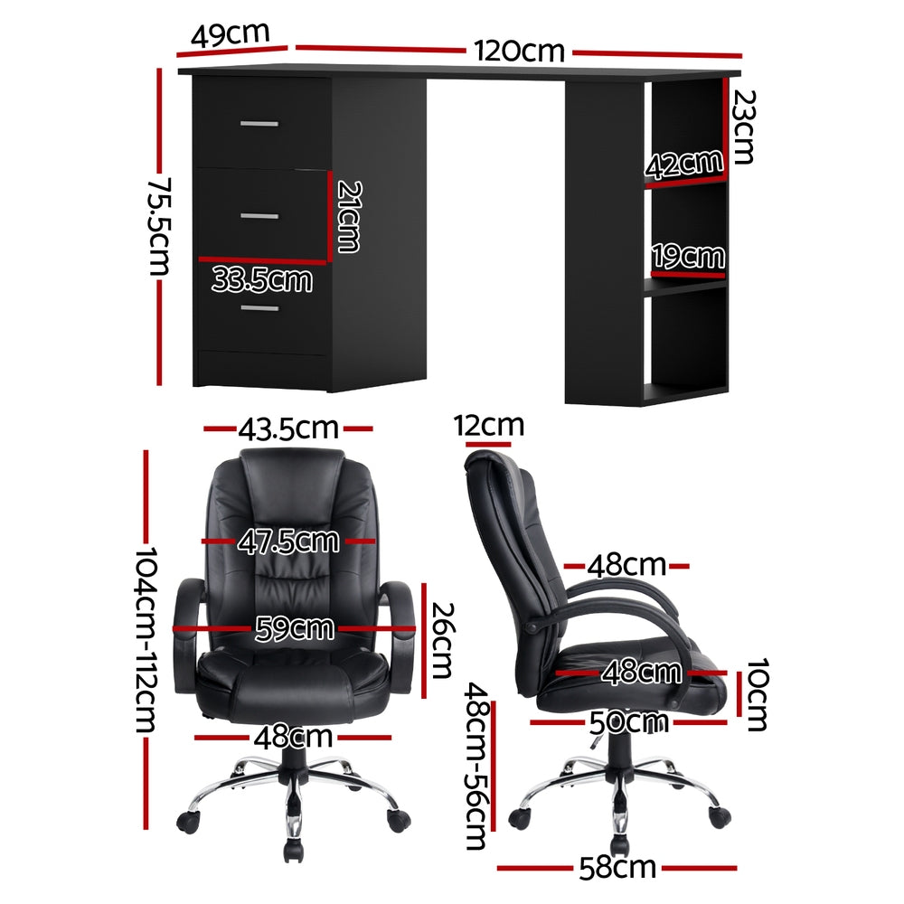 Hudson Computer Desk & Executive Chair Set – Black – 120 cm