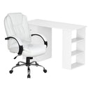Computer Desk 120cm Executive Office Chair Set PU Leather High Back White