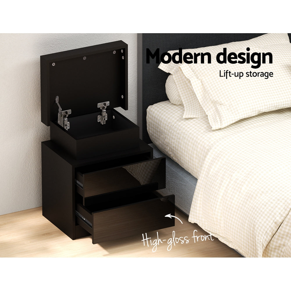 Luxon LED Storage Bedside Table – Black – 45 cm