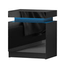 Bedside Table LED 2 Drawers Lift - up Storage - COLEY Black