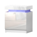 Bedside Table LED 2 Drawers Lift - up Storage - COLEY White