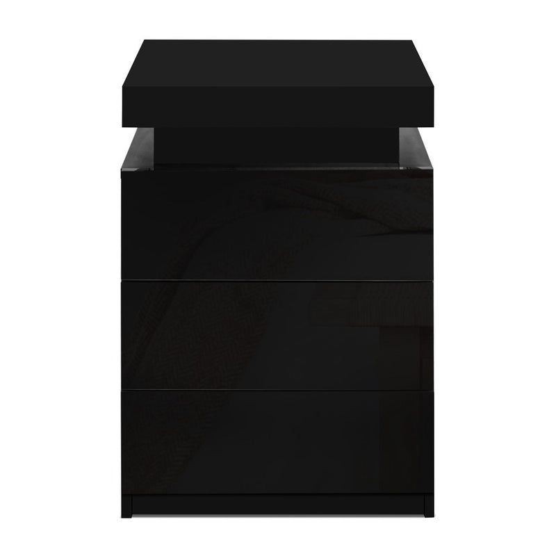 3 Drawers LED Bedside Table - Black