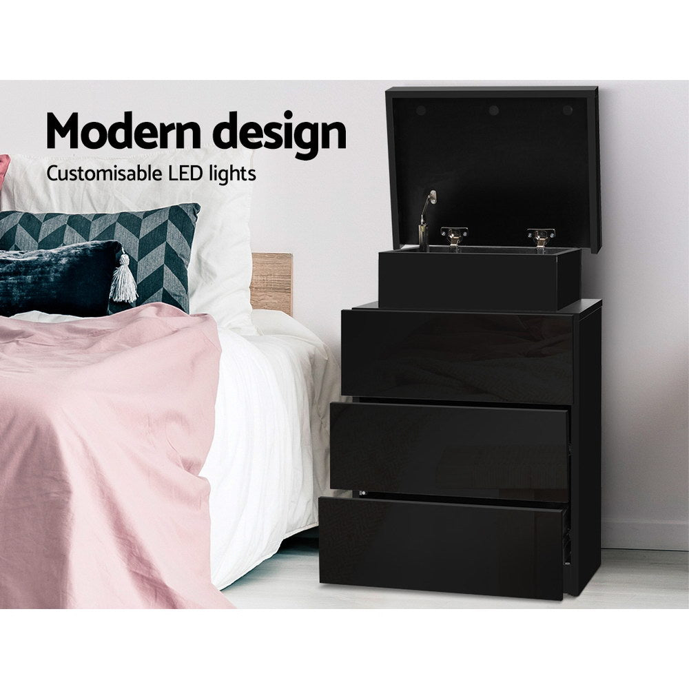 Lumina LED Bedside Table – Black – 3 Drawers
