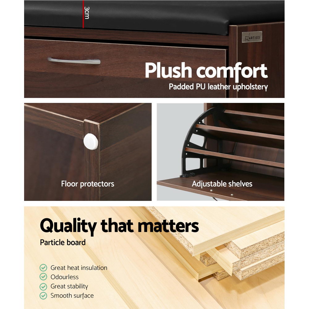 Valencia Shoe Storage Bench – Brown – 15 Pair Capacity