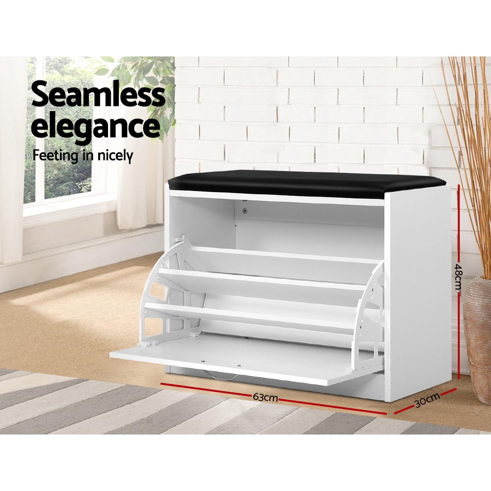 Kyla Storage Bench with Shoe Cabinet – White – 15 Pairs