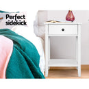 Bedside Table with Drawer and Shelf - White