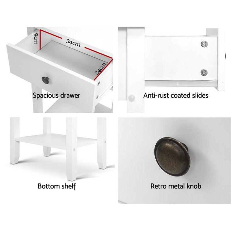 Bedside Table with Drawer and Shelf - White