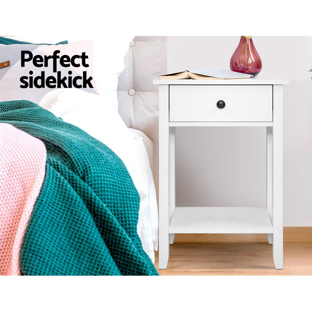 Bristol Bedside Table – White – 1 Drawer