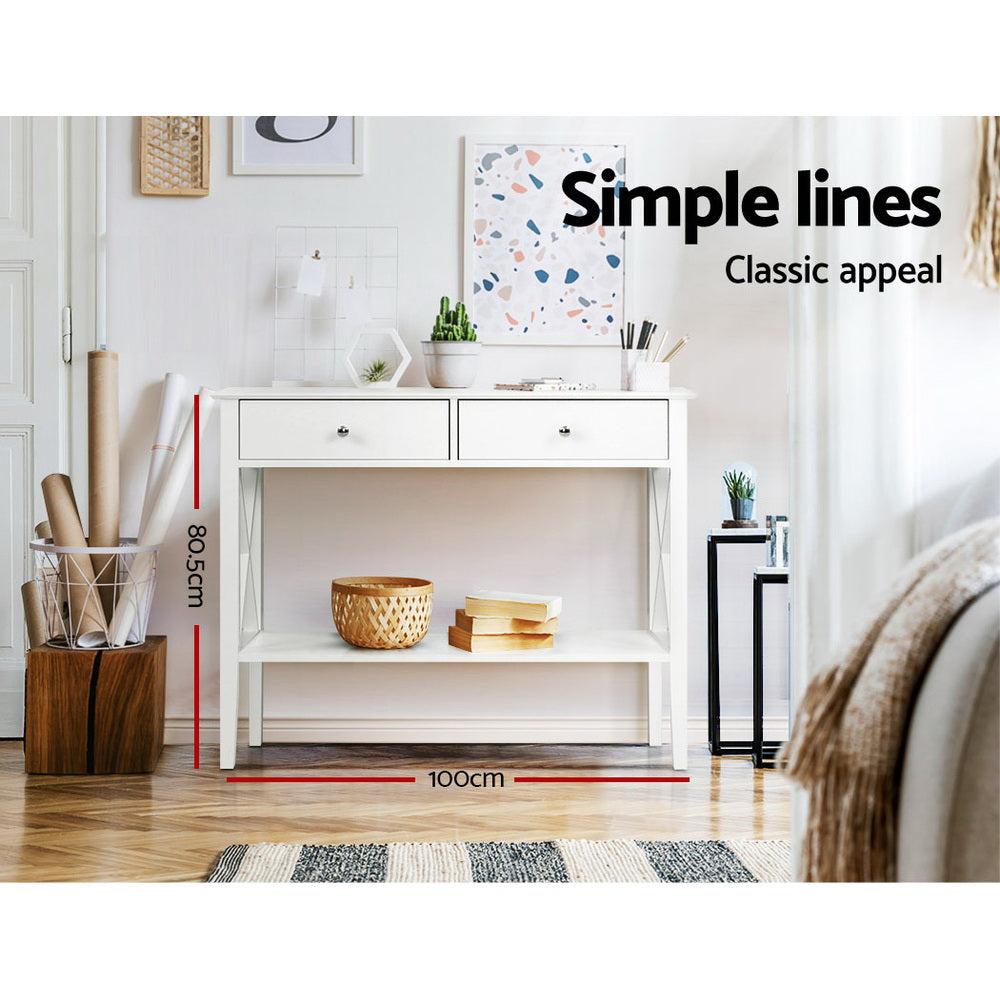 Chloe Console Table with 2 Drawers – White – 100 cm