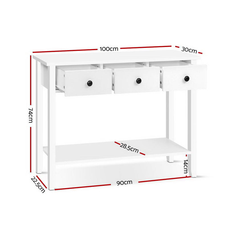 3 Drawers Console Table - White