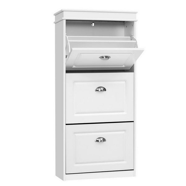 Artiss Shoe Cabinet 18 Pairs 3-tier White Sena