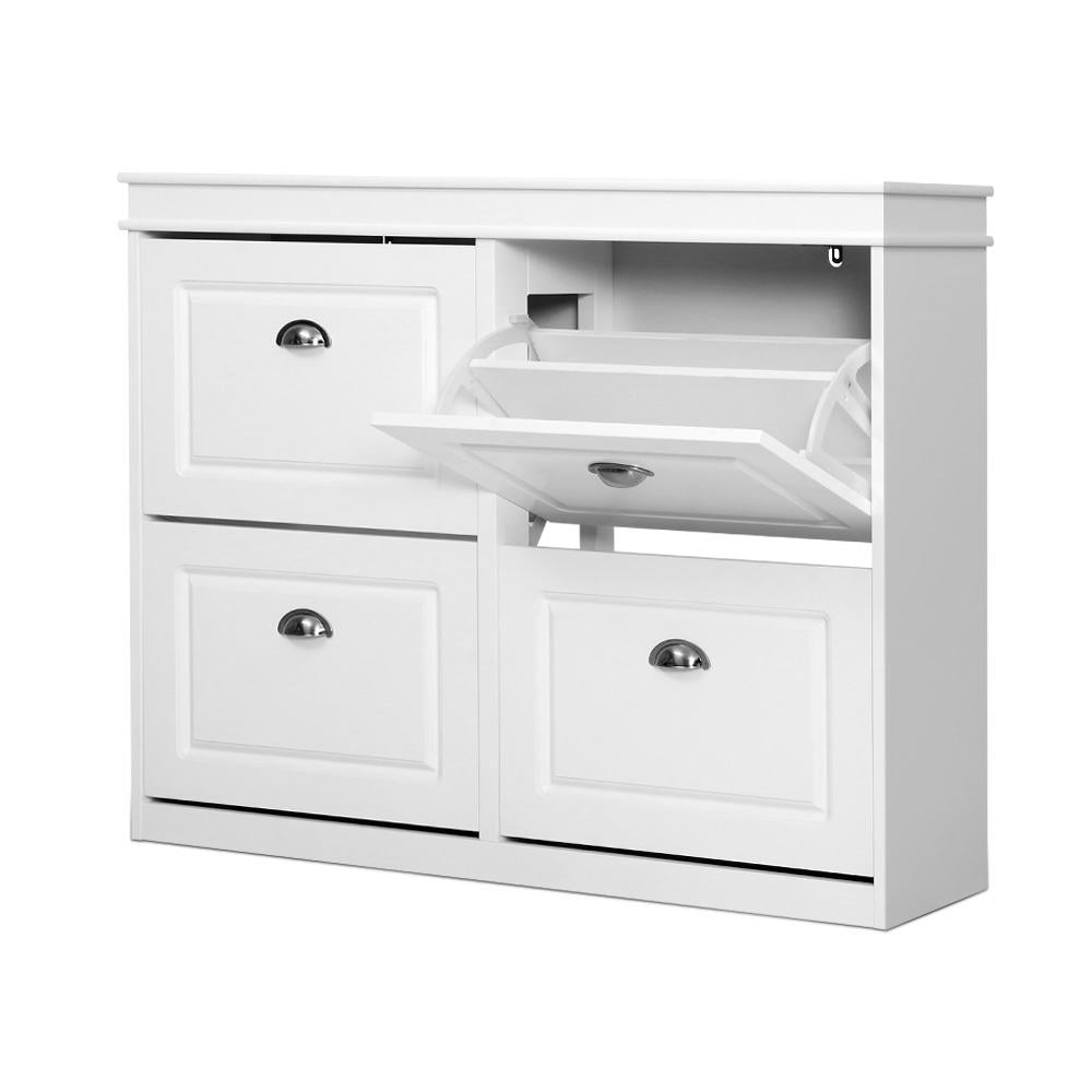 Preston Shoe Cabinet – White – 4 Compartments