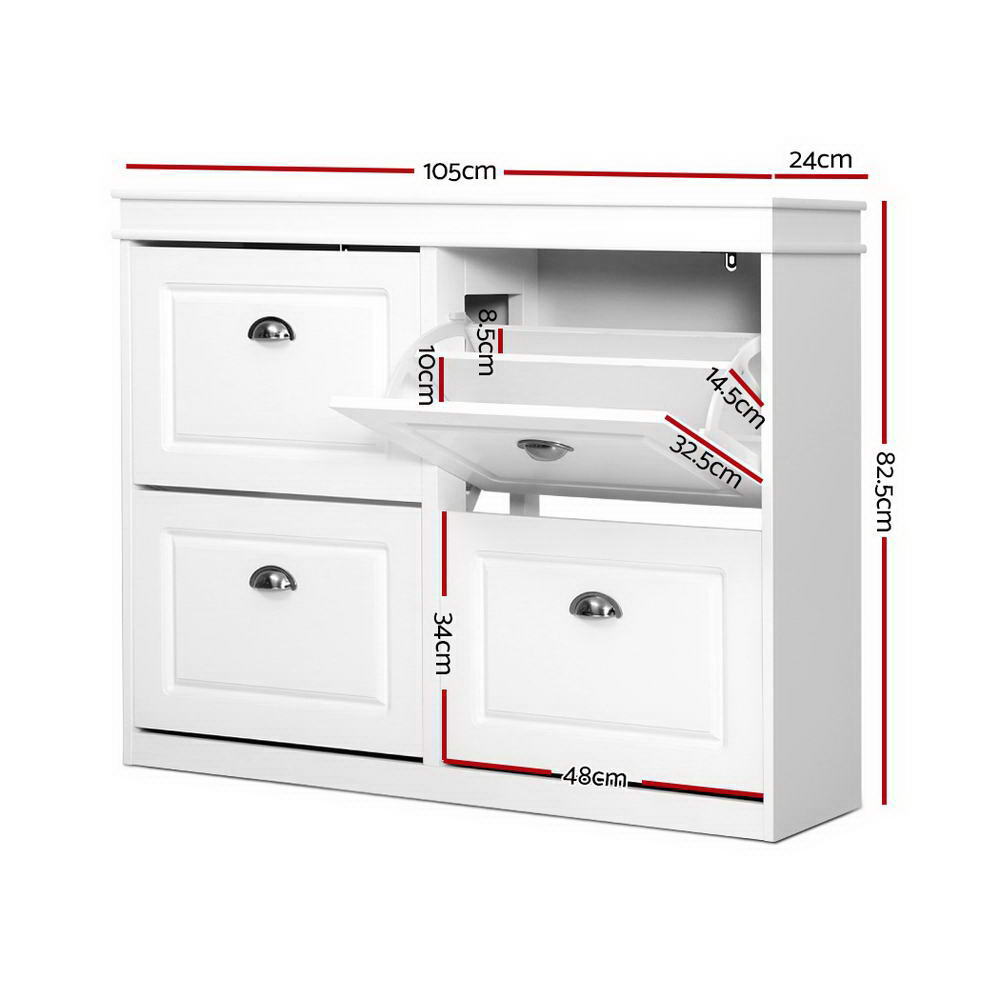 Preston Shoe Cabinet – White – 4 Compartments