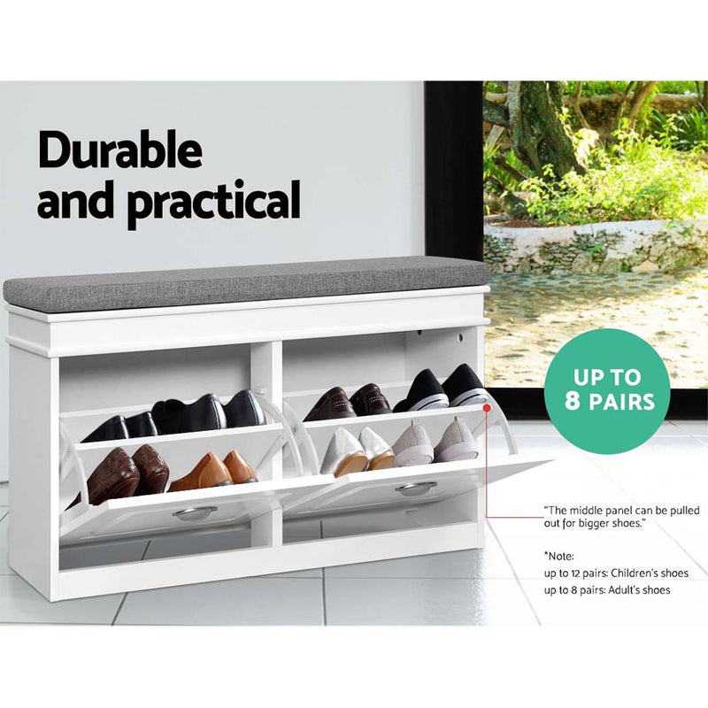Shoe Cabinet Bench Storage - White